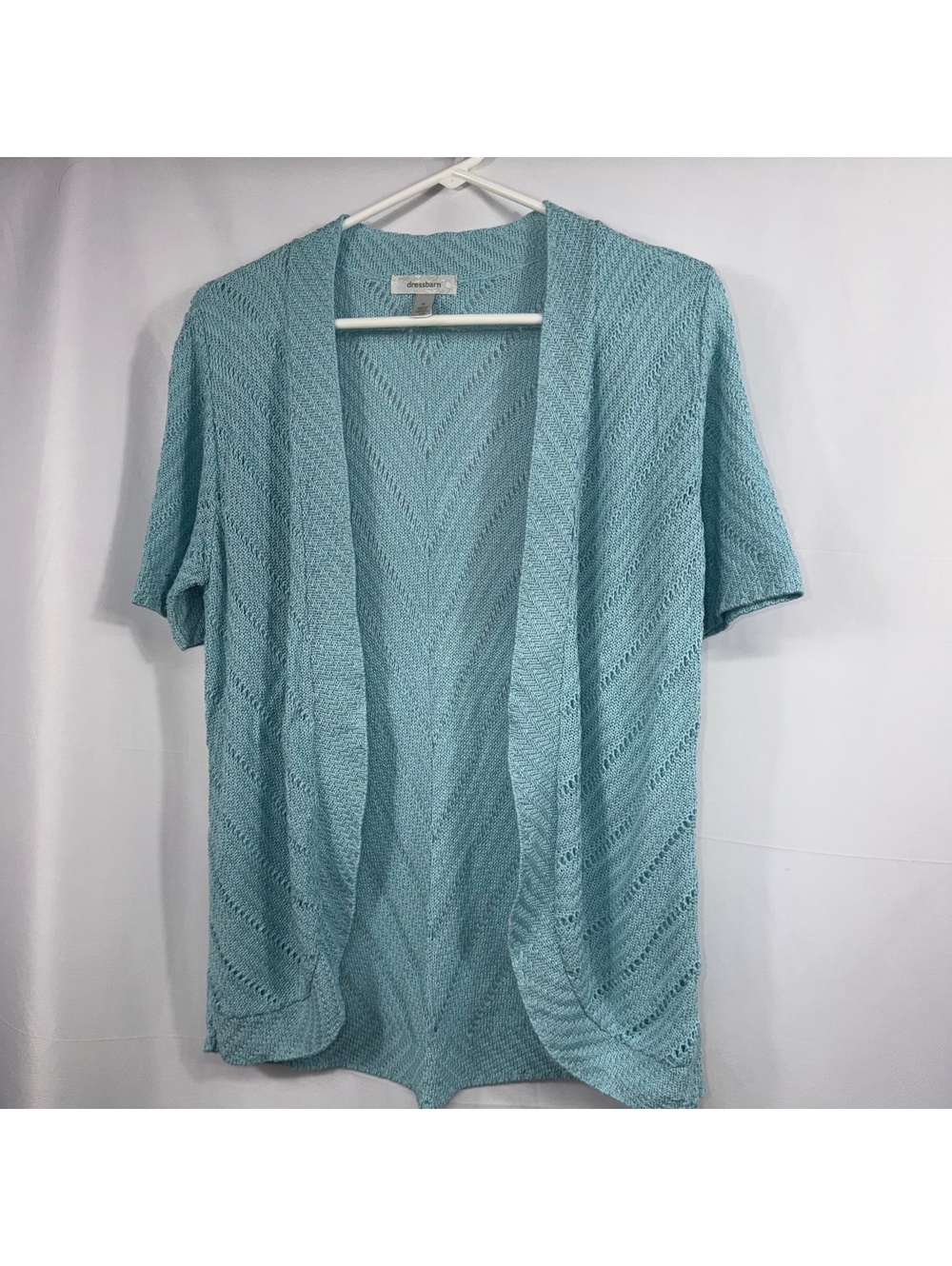 Dressbarn Aqua Open Front Short Sleeve Knit Cardigan Women’s Medium